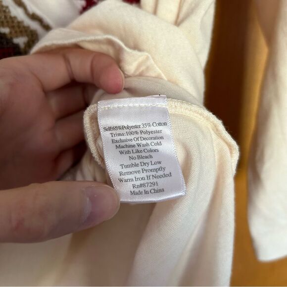 Johnny Was JW Los Angeles Cream Aztec Embroidered 3/4 Sleeve Tee Size Small - Picture 6 of 12